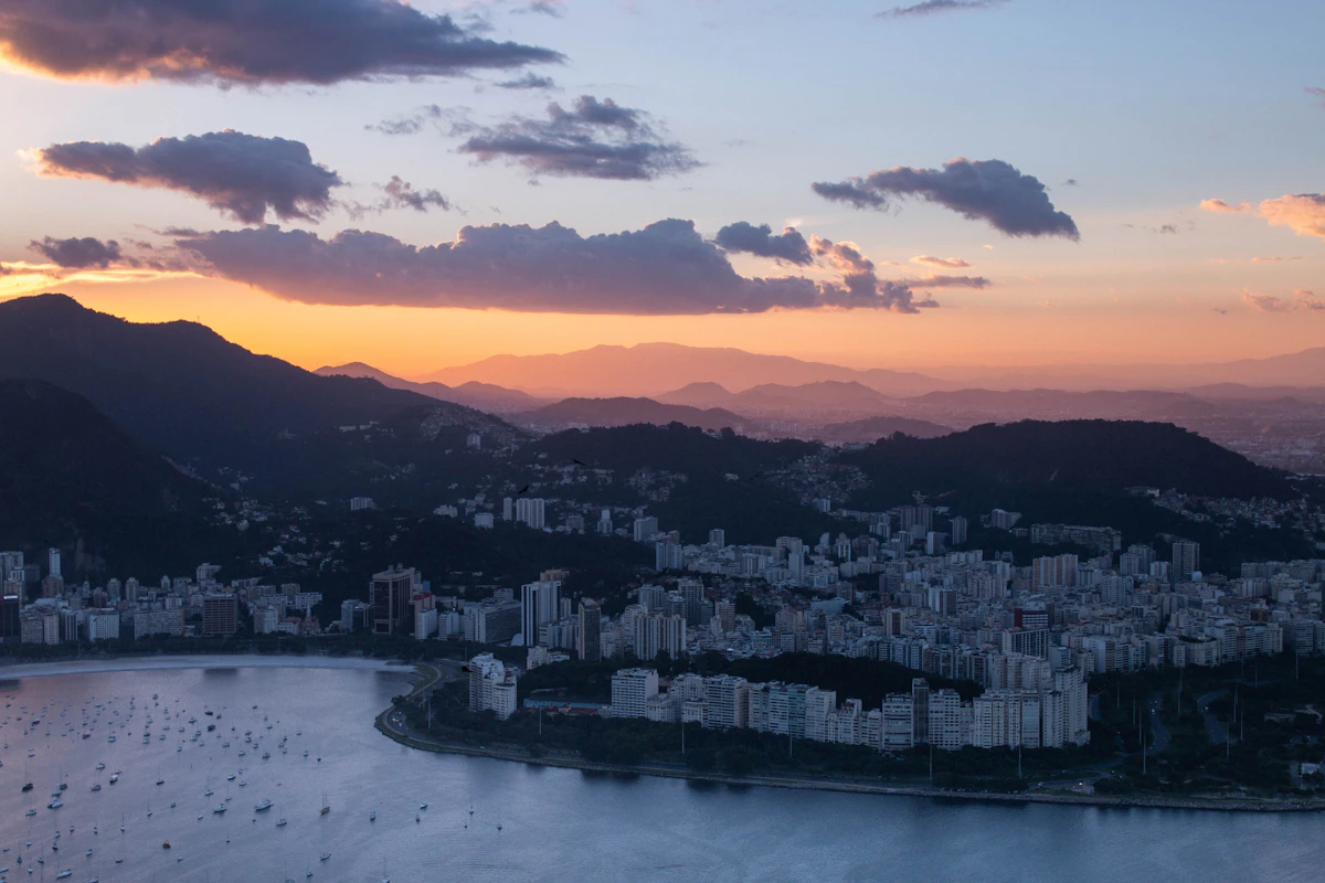 Sunset over Guanabara Bay and the Rio de Janeiro skyline